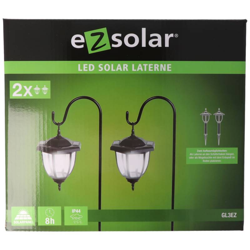 2 Stück Solar LED Wegeleuchten mit Solarpanel zur Stand- oder Hängemontage von ez solar