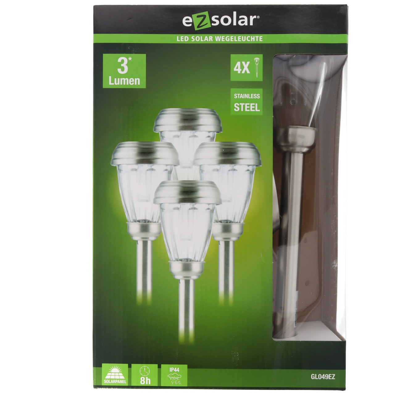 4er Set LED Solar-Wegeleuchte mit bis zu 3 Lumen, rostfreier Edelstahl, mit Standard NiMH Akku, GL049EZ 4er Set LED Solar-Wegeleuchte mit bis zu 3 Lumen, rostfreier Edelstahl, mit Standard NiMH Akku, GL049EZ von ez solar