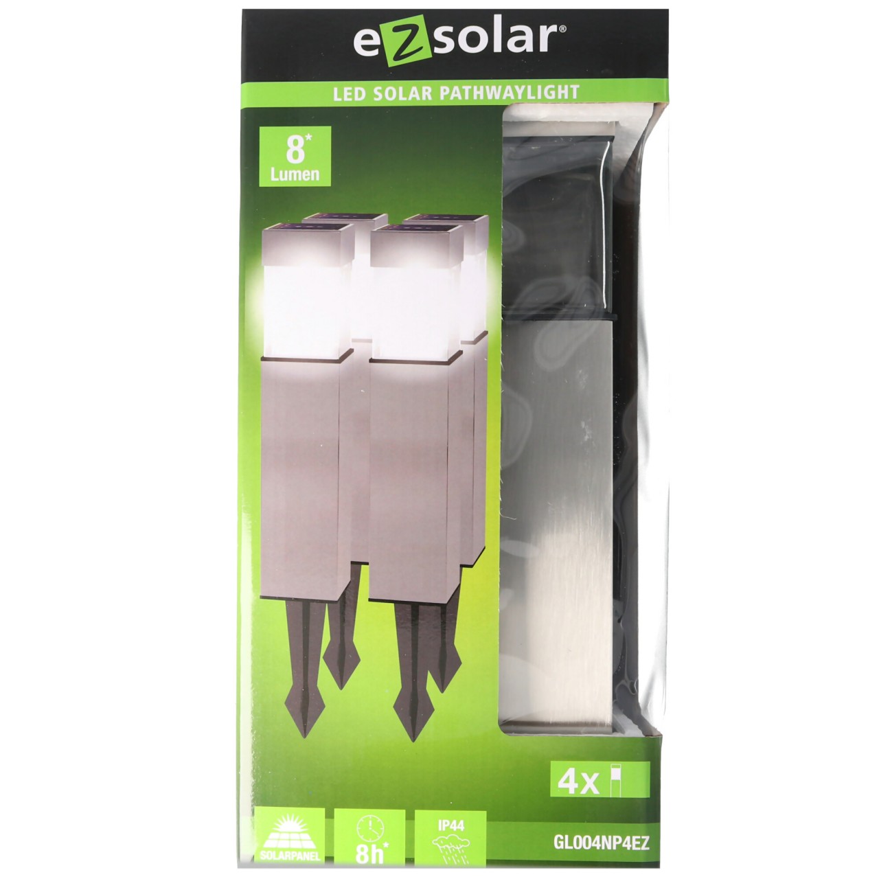 8er Set LED Solar-Wegeleuchte mit bis zu 5 Lumen, rostfreier Edelstahl, mit Standard NiMH Akku, bauähnlich GL004NP4DU von ez solar