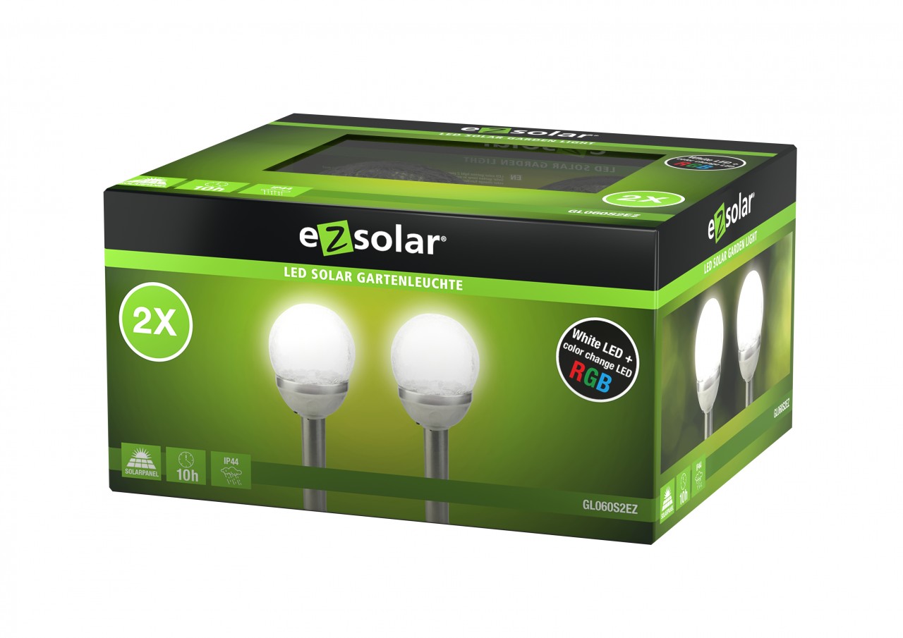 LED Solar Wegeleuchte Cracked Ball, Solar Gartenleuchte mit Farbwechsel-Funktion, inklusive 2x 1,2V AA Ni-MH Akku, 2er Set LED Solar Wegeleuchte Cracked Ball, Solar Gartenleuchte mit Farbwechsel-Funktion, inklusive 2x 1,2V AA Ni-MH Akku, 2er Set von ez solar