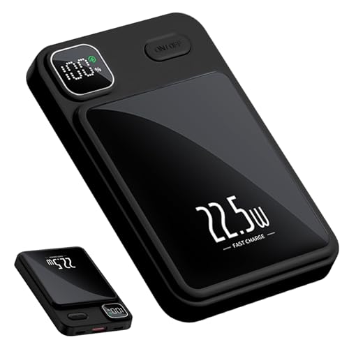 FACAIO Wireless Power Bank, 10000mAh Magnetische Powerbank Mini PD 22.5W Schnellladen mit LED Display, Akkupack Kompatibel für iPhone 15/14/13/12 Plus/Mini/Pro/Pro Max (Schwarz) von facaio
