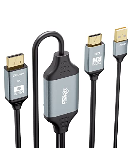 8K HDMI auf Displayport Kabel, USB betrieben, für Xbox Series X, PS4, PS5, PS4 Pro, HDMI 2.1 Quelle auf Display Port 1.4 Adapterkabel 6,6 Fuß, Unidirektionaler HDMI-Stecker auf DP-Stecker von fairikabe