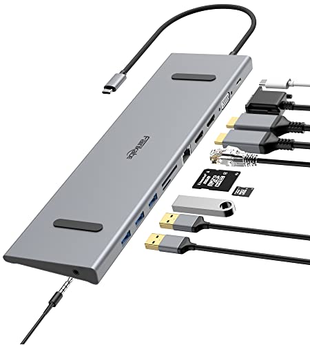 USB C Docking Station 2 HDMI, USB-C Docking Station Dual Monitor/Triple Monitors, Dual HDMI, VGA, 3 USB 3.0 Ports, SD/TF, Ethernet, Audio, PD 100W, USBC Hub Multiport Adapter von fairikabe