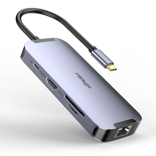 USB C Hub, 8 in 1 USB C auf USB Docking Station kompatibel für MacBook Pro/Air and More, USB C auf HDMI 4K @ 60 Hz Adapter mit PD,2 USB 3.0, Datentransfer, SD/TF Card Reader, HDMI und Ethernet Port von fairikabe