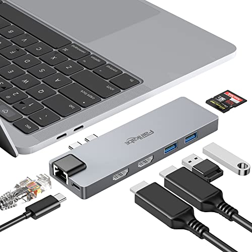 USB C Hub Multiport Adapter für MacBook Pro 2019/2018/2017, 8 in 1 USB C auf Dual HDMI Adapter 4K 60Hz, 1Gbps Ethernet, SD/TF Kartenleser und 100W PD Port, Dual USB 3.0 Dockingstation von fairikabe