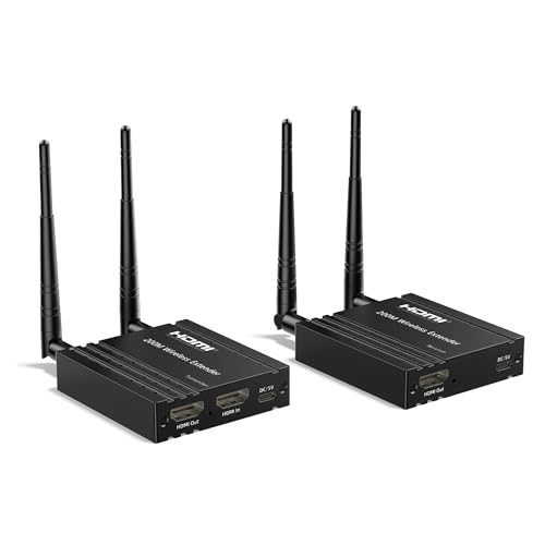 Wireless HDMI Transmitter und Receiver, 200 m kabelloser HDMI-Extender mit großer Reichweite und Loop-Out, unterstützt 2,4/5 GHz zum Streamen von Video/Audio von Laptop, PC, TV-Box auf HDTV/Projektor von fairikabe