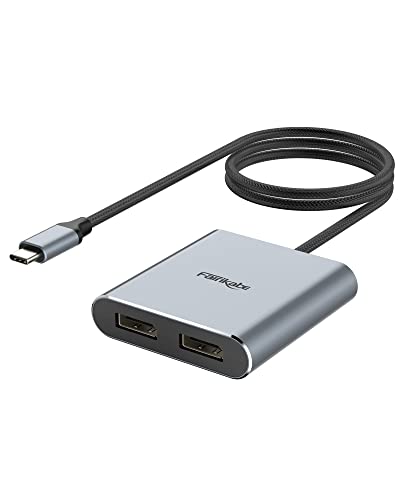 fairikabe USB C auf Dual DisplayPort MST Hub Splitter, USB Typ C auf Dual 4K@60Hz 2X DisplayPort 1.2 Adapter für Windows Laptop PC, kompatibel mit Thunderbolt 3 von fairikabe