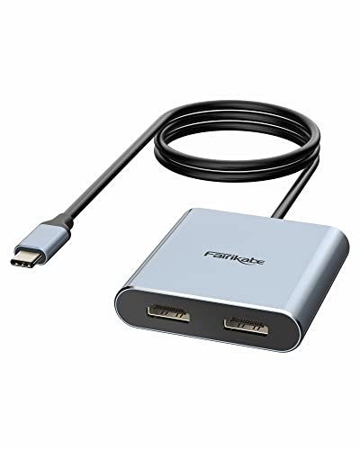 fairikabe USB C auf Dual HDMI Adapter 4K 60Hz, USB-C-Splitter, 2 Monitore, erweiterte Anzeige, Typ-C auf HDMI Hub, mehrere Monitore, Dockingstation für Laptops (DP-Alt-Modus erforderlich) von fairikabe