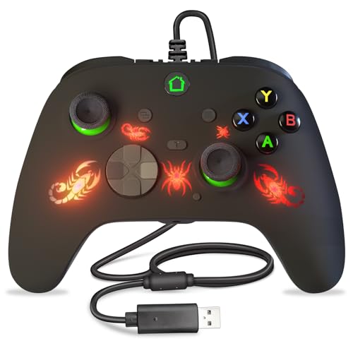 falafaso Wired Game Controller for X-one/S/X/PC Windows 10, Wired X-one Controller with 3.5mm Audio Jack, Programming Buttons, Vibration Motors, RGB Light (Scorpion) von falafaso