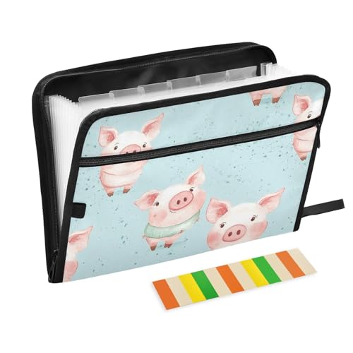 Akkordeon-Aktenordner mit niedlichem Schweinchen-Motiv, A4-Größe, erweiterbar mit Reißverschluss, Fächermappe aus Polyester, Hängeregistik für Ernährungsberater, Auto Akkordeon-Aktenordner mit niedlichem Schweinchen-Motiv, A4-Größe, erweiterbar mit Reißverschluss, Fächermappe aus Polyester, Hängeregistik für Ernährungsberater, Auto von famyily