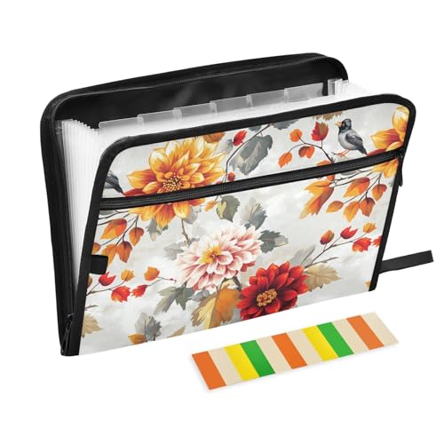 Fächermappe, Motiv: Herbstblumen, Dahlie, Kirschvögel, silberfarben, A4-Größe, erweiterbar mit Taschen, Aktenordner, Kunststoff, tragbarer Aktenordner für Beine, taktisch Fächermappe, Motiv: Herbstblumen, Dahlie, Kirschvögel, silberfarben, A4-Größe, erweiterbar mit Taschen, Aktenordner, Kunststoff, tragbarer Aktenordner für Beine, taktisch von famyily
