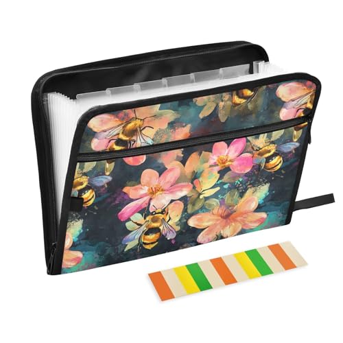 Fächermappe mit Bienenblumen-Motiv, A4-Größe, Hängemappe mit Reißverschluss, Brief-Aktenordner, kleiner Aktenordner für Inspektoren, klinische Krankenpflege Fächermappe mit Bienenblumen-Motiv, A4-Größe, Hängemappe mit Reißverschluss, Brief-Aktenordner, kleiner Aktenordner für Inspektoren, klinische Krankenpflege von famyily