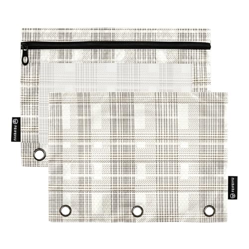 Federmäppchen, kariert, weiß, braun, Kunststoff, Bindertaschen für 3 Ringe, Ordner, Etui mit 3 Löchern, für Schule, Schreibwaren Federmäppchen, kariert, weiß, braun, Kunststoff, Bindertaschen für 3 Ringe, Ordner, Etui mit 3 Löchern, für Schule, Schreibwaren von famyily