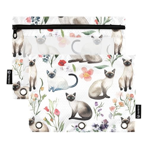 Federmäppchen mit Cartoon-Siamkatzen, für drei Ringe, Bindertaschen mit Reißverschluss, für Büro, Schreibwaren, Organizer, Utensilien, Weiß Federmäppchen mit Cartoon-Siamkatzen, für drei Ringe, Bindertaschen mit Reißverschluss, für Büro, Schreibwaren, Organizer, Utensilien, Weiß von famyily