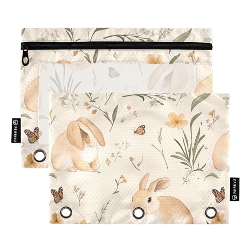 Federmäppchen mit niedlichem Hasenohren, 3 Löcher, Tasche für 3 Ringe, Ordner, Etui mit 3 Ringen für Untersuchung, Schreibwaren, Beige Federmäppchen mit niedlichem Hasenohren, 3 Löcher, Tasche für 3 Ringe, Ordner, Etui mit 3 Ringen für Untersuchung, Schreibwaren, Beige von famyily