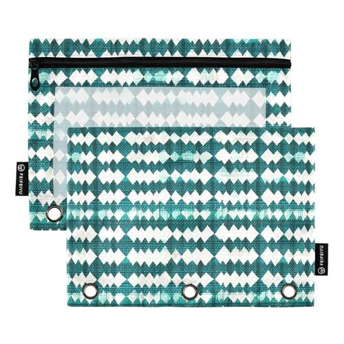 Fischgrätenmuster, Hahnentrittmuster, kariert, Türkis, Grün, Ringbuchtasche, Aufbewahrungstasche für 3 Ringe, Ordner, Etui mit drei Ringen, für Kinder, Schreibwarenzubehör von famyily