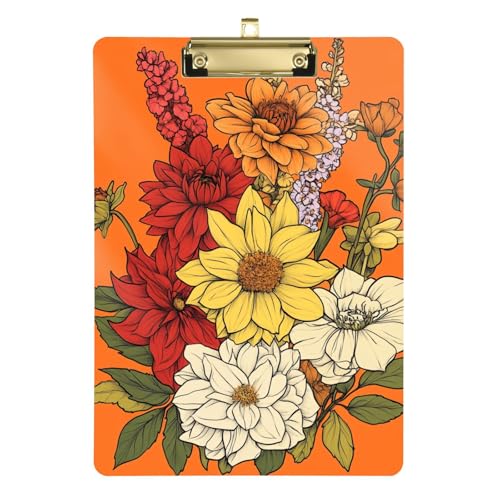 Klemmbrett mit Blumen, Dahlie, Gladiolen, Orange, legale Größe, Klemmbrett, Kunststoff-Klemmbretter, Cliperbrett für Krankenpflege-Edition, Arbeit, 31,8 x 22,9 cm von famyily