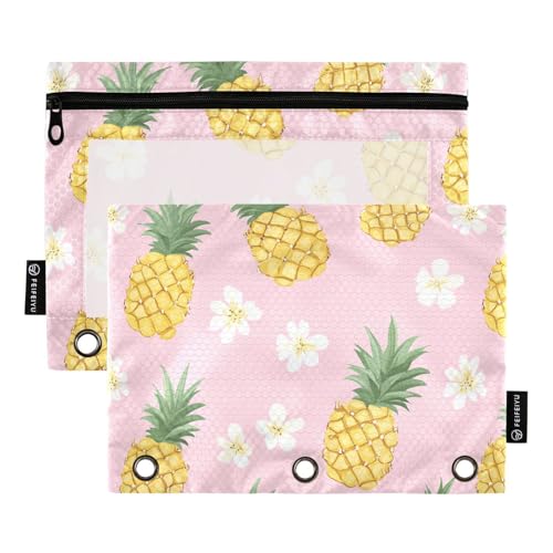 Lustiges Federmäppchen mit Ananas-Fruchtmotiv, 3 Ringe, Tasche für 3-Loch-Bindertaschen mit Reißverschluss, für Schule, Büro, Dokumenten-Organizer Lustiges Federmäppchen mit Ananas-Fruchtmotiv, 3 Ringe, Tasche für 3-Loch-Bindertaschen mit Reißverschluss, für Schule, Büro, Dokumenten-Organizer von famyily
