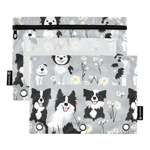 Niedliche Border Collie Hunde Grau Ringe Binder Tasche Kosmetiktasche für Binder Ordner mit drei Ringen für Kinder Schreibwaren Zubehör Niedliche Border Collie Hunde Grau Ringe Binder Tasche Kosmetiktasche für Binder Ordner mit drei Ringen für Kinder Schreibwaren Zubehör von famyily