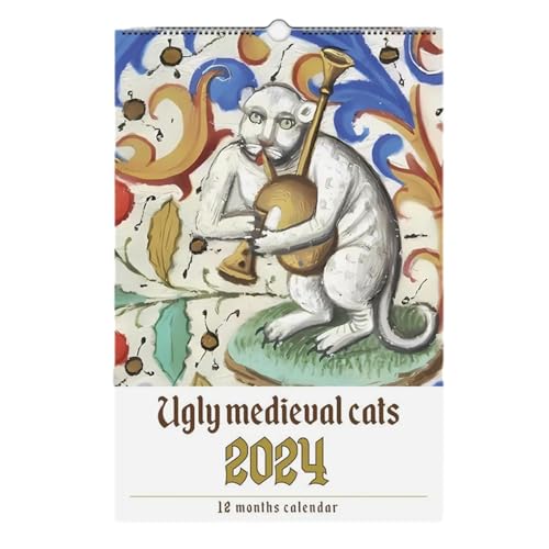 Lustiger Katzenkalender, seltsame mittelalterliche Katzen, hässlicher mittelalterlicher Katzen-Monatskalenderplaner, hängender Jahres-Katzen-Wandkalender, ein ganzjähriger Kalender für Katzenliebhaber von fanelod