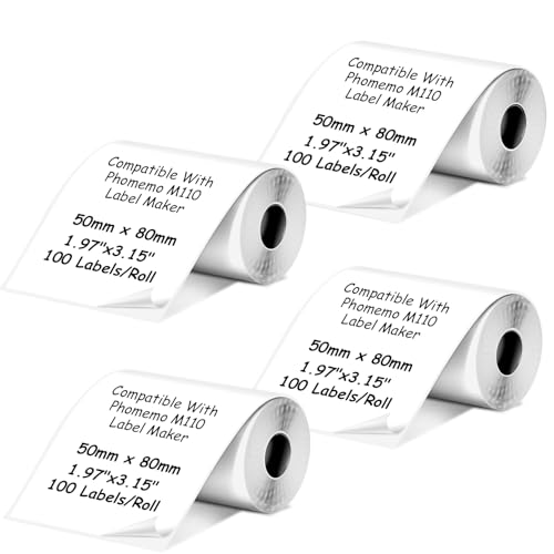 Mehrzweck-Thermo-Etiketten, 50 x 80 mm, kompatibel mit Phomoemo M110/M221/M220/M120/M200, 50 x 80 mm, 100 Etiketten/Rolle, Schwarz auf Weiß, 4 Rollen Mehrzweck-Thermo-Etiketten, 50 x 80 mm, kompatibel mit Phomoemo M110/M221/M220/M120/M200, 50 x 80 mm, 100 Etiketten/Rolle, Schwarz auf Weiß, 4 Rollen von fannster