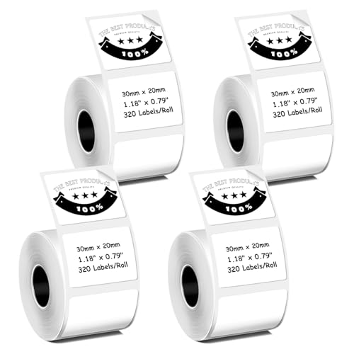 Mehrzweck-Thermo-Etiketten, kompatibel mit Phomoemo M110/M221/M220/M120/M200, 30 x 20 mm, 320 Etiketten/Rolle, 4 Rollen von fannster