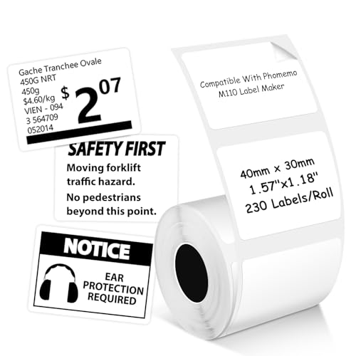 Mehrzweck-Thermo-Etiketten, kompatibel mit Phomoemo M110/M221/M220/M120/M200, 40 x 30 mm, 230 Etiketten/Rolle, 1 Rolle Mehrzweck-Thermo-Etiketten, kompatibel mit Phomoemo M110/M221/M220/M120/M200, 40 x 30 mm, 230 Etiketten/Rolle, 1 Rolle von fannster