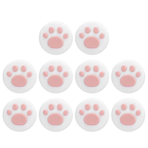 Cat Claw Design Daumengriffkappen 10 Stück Ersatz Daumengriffe Analoge Stickabdeckung Joystickkappe Silikonabdeckung für Schalter für Switch Lite(Rosa Pfote auf Weiß) von fasient1