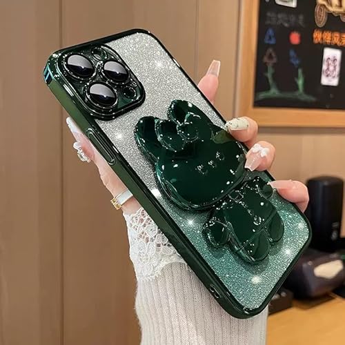 fdsmall Für iPhone 15 Pro Fall Luxus Glitter Fall mit niedlichem Kaninchen Stand [Military Drop Protection] [Full Camera Lens Protecton] für Frauen Männer Stoßfeste Anti-Kratzer Fall 6.1'' (Grün) von fdsmall
