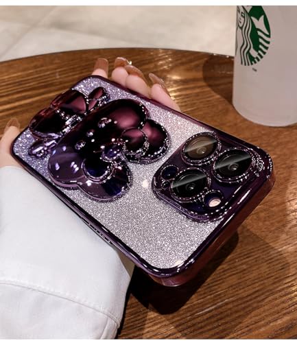 fdsmall Für iPhone 15 Pro Fall Luxus Glitter Fall mit niedlichem Kaninchen Stand [Military Drop Protection] [Full Camera Lens Protecton] für Frauen Männer Stoßfeste Anti-Kratzer Fall 6.1'' (Lila) von fdsmall