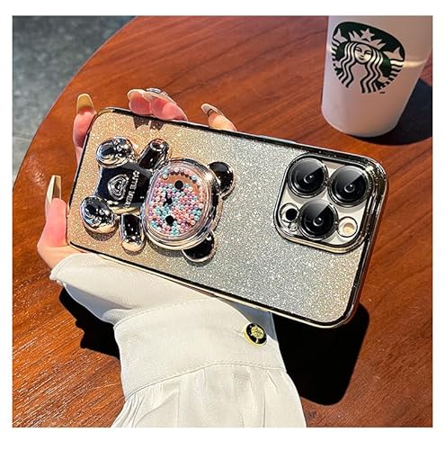 fdsmall Für iPhone 15 Pro Max Fall Luxus Glitter Fall mit niedlichem Bär Stand [Military Drop Protection] [Full Camera Lens Protecton] für Frauen Stoßfeste Anti-Kratzer Fall 6.7''(Gold) von fdsmall