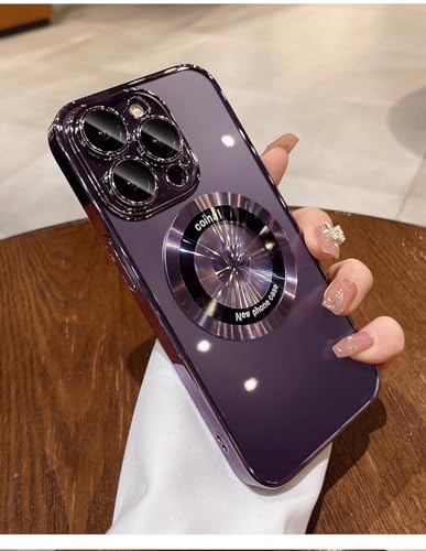 fdsmall Magnetic Clear für iPhone 15 Pro Case mit vollem Kameraschutz [Staubdichtes Netz] [Militärischer Absturzschutz] Stoßfeste Schutzhülle(Purple) von fdsmall
