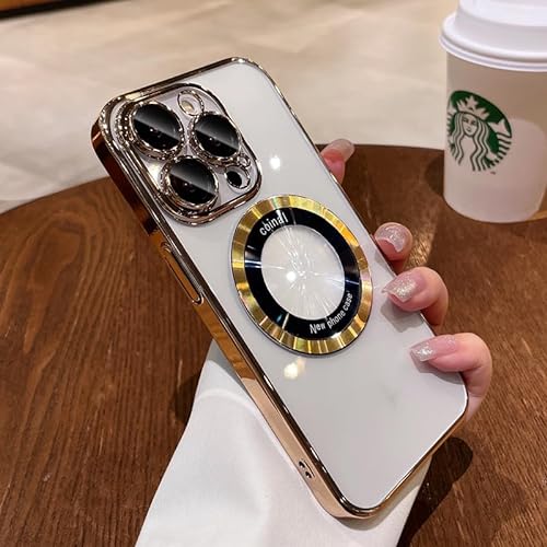 fdsmall Magnetic Clear für iPhone 15 Pro Max, Gehäuse mit vollem Kameraschutz [Staubdichtes Netz] [Militärischer Fallschutz] Stoßfeste Schutzhülle-6.7" (Gold) von fdsmall