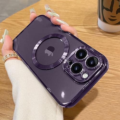 fdsmall Magnetisch für iPhone 15 Pro Max Case mit MagSafe, Magnetisch Matallisch Glänzend Klar für iPhone 15 Pro Max mit vollem Kamera Schutz, Schlank Dünn Shockproof Phone Case- 6.7"(Purple) von fdsmall