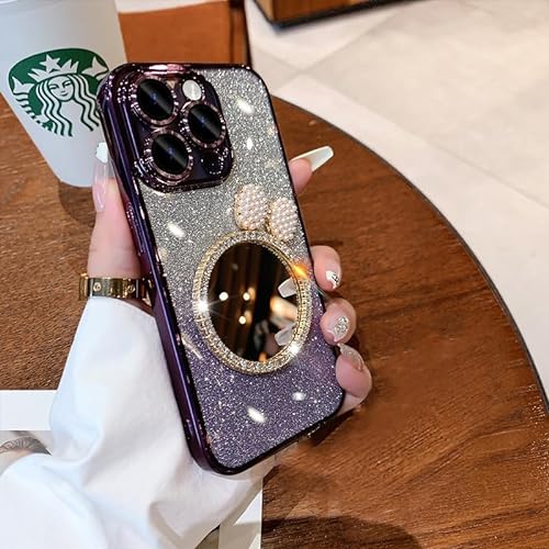 fdsmall Mirror Case kompatibel mit iPhone 15 Pro Max, Bow Case, Luxus Strass Shiny Bling Case, TPU Kamera Full Protective Phone Cover Shockproof Soft Case Cover für iPhone 15 Pro Max(Purple) von fdsmall