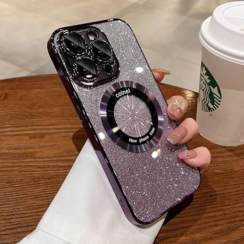 fdsmall für iPhone 15 Pro Case Luxury Glitter Case [Military Drop Protection] [Full Camera Lens Proteciton] für Frauen Männer Mädchen Shockproof Anti-Scratch Case 6.1" (Pulple) von fdsmall