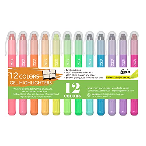 Feela Bibel Textmarker Set, Bibel Marker Stifte in 12 Farben, ungiftige und hochwertige Gel Highlighter Pen, Bibelmarker perfekt zum Hervorheben von Tagebuch, Bibel oder Notizbuch in Schule, Büro von feela