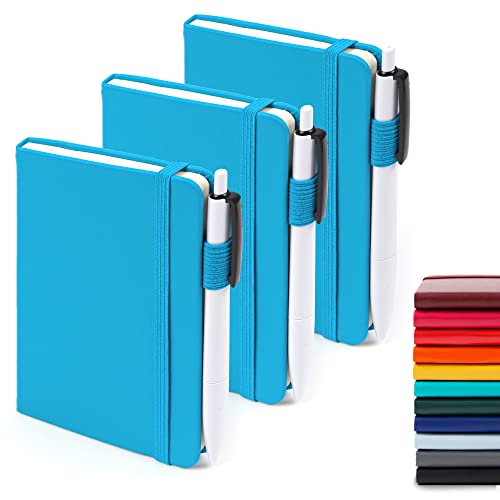 feela 3 Stück Pocket Notebook Journals, Mini Cute Small Journal Notebook Bulk Hardcover College liniert Notizblock mit Stifthalter für Büro Schulbedarf, mit 3 schwarzen Stiften, 8,9 x 14 cm, A6, von feela