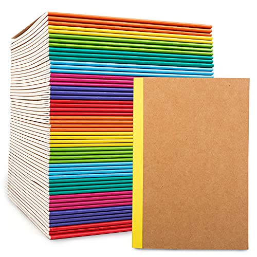feela A5-Kraftpapier-Notizbücher, liniert, blanko, Reisetagebagebuch mit Rücken in Regenbogenfarben, 60 Seiten, weicher Einband, für Studierende, Büro, Schulbedarf, 21 x 14 cm, 56 Stück von feela