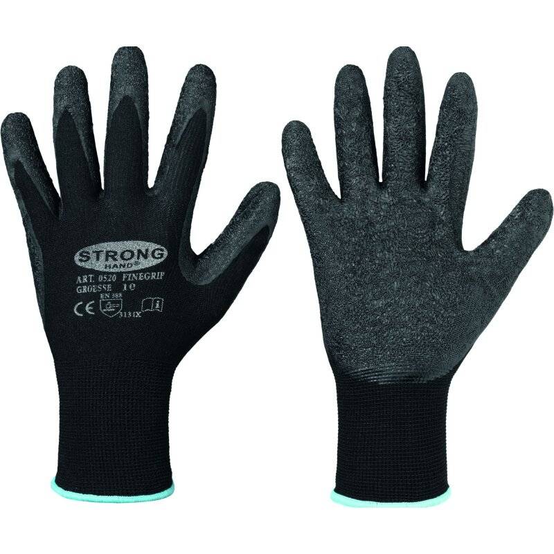 Stronghand FINEGRIP Feinstrickhandschuh mit Schrumpf-Latex Beschichtung schwarz - Gr. 7 von HELMUT FELDTMANN GmbH