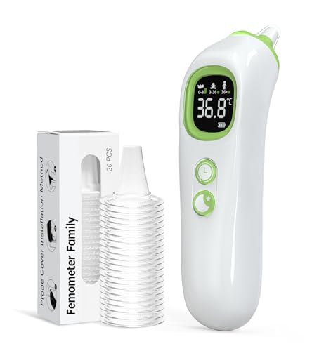 Fieberthermometer Ohr mit vorgewärmter Sonde, verstellbarer Komfort-Spitze, Alters-Temperaturführung, Nachtlicht & Speicher - Baby & Erwachsene Fieberthermometer Ohr mit vorgewärmter Sonde, verstellbarer Komfort-Spitze, Alters-Temperaturführung, Nachtlicht & Speicher - Baby & Erwachsene von femometer family