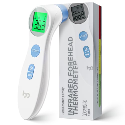 Kontaktloser Fieberthermometer für Babys, Stirn-Infrarot Digital-Thermometer, Stirn-Infrarot-Thermometer Digital, schnell und hygienisch zu messene, Fieberwarnung und 3-Farben-Anzeige (Weiß) von femometer family
