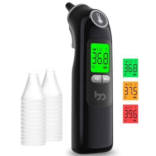Ohrthermometer, Fieberthermometer Ohr für Baby Erwachsene, digitales Infrarot-Thermometer mit 24 Einweg-Schutzkappen, hygienisch und genau, schwarz von femometer family