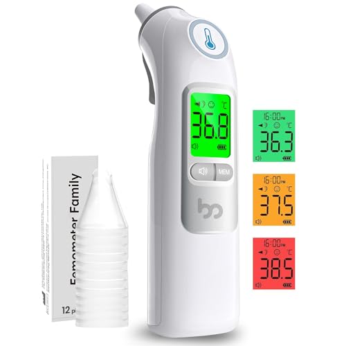 Ohrthermometer, Ohr Fieberthermometer für Baby Erwachsene, digitales infrarot-Thermometer mit 24 Einweg-Schutzkappen, grau von femometer family