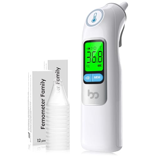 Ohrthermometer, Ohr Fieberthermometer für Baby Erwachsene, digitales infrarot-Thermometer mit 24 Einweg-Schutzkappen von femometer family