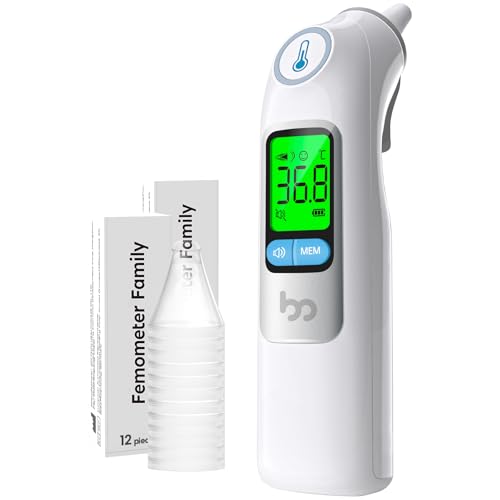 Ohrthermometer, Ohr Fieberthermometer für Baby Erwachsene, digitales infrarot-Thermometer mit 24 Einweg-Schutzkappen von femometer family