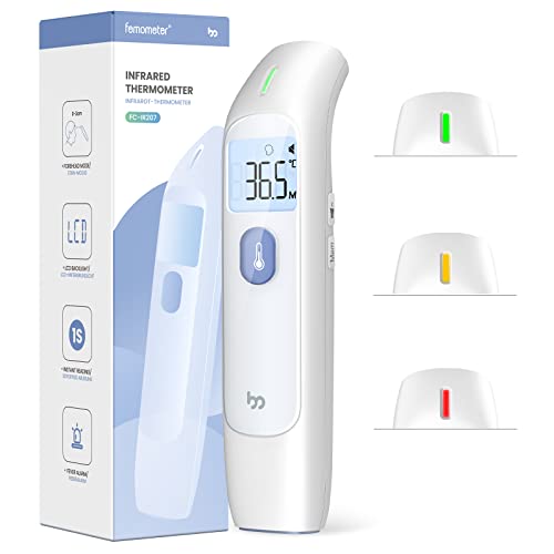 Fieberthermometer kontaktlos für Erwachsene Kinder Baby, digitales Stirnthermometer temperaturmessgerät, genaues schnelles Ablesen, Fieberalarm, Speicherabruf mit genauer Zeit, weiß von femometer