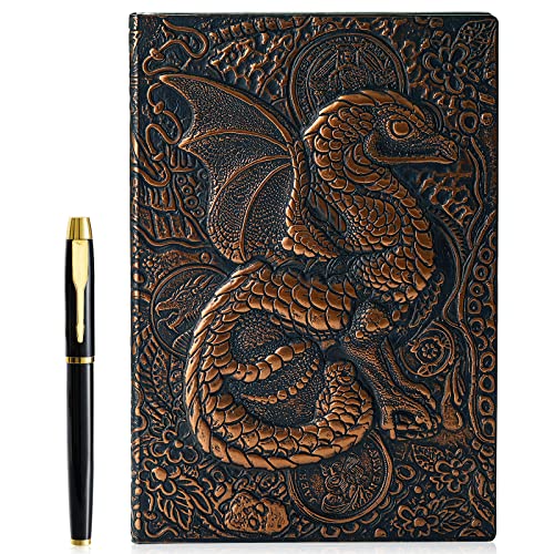 3D Fly Dragon Vintage Tagebuch+Stift Set,A5 Notizbuch Liniert,Personal Organizer DND Journal Notebook Planner,GeburtstagGeschenk für Männer Frauen Erwachsene Kinder(RedBronze) von fengco