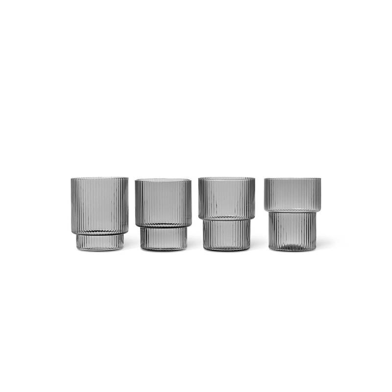 ferm LIVING Glas Ripple, grau, 200 ml, mundgeblasen, 4er-Set von ferm LIVING