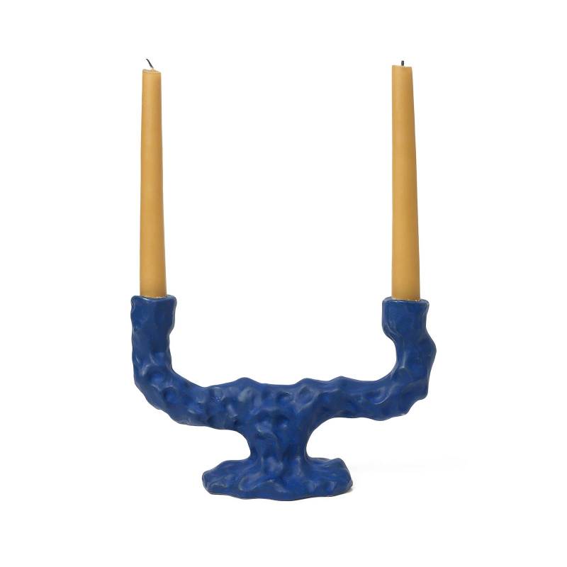 ferm LIVING Kerzenständer Dito Double, blau, Keramik von ferm LIVING